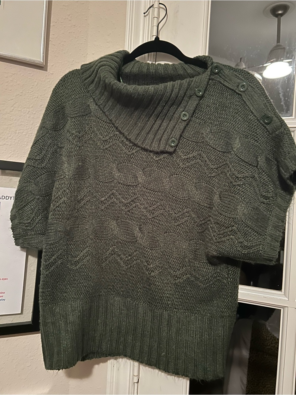 Hunter Green Button-Shoulder Cable Knit Sweater